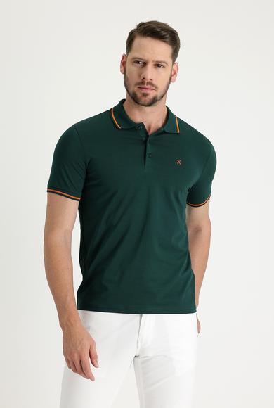Erkek Giyim - KOYU YEŞİL 3X Beden Polo Yaka Slim Fit Nakışlı Süprem Tişört
