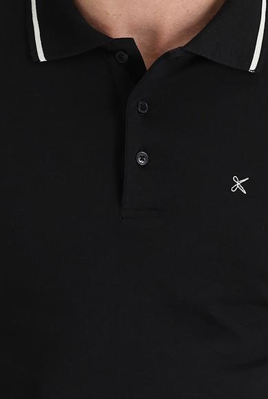 Erkek Giyim - SİYAH S Beden Polo Yaka Slim Fit Nakışlı Süprem Tişört