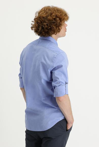 Erkek Giyim - KOYU MAVİ S Beden Uzun Kol Slim Fit Gömlek
