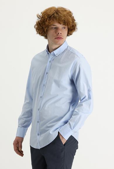 Erkek Giyim - AÇIK MAVİ S Beden Uzun Kol Slim Fit Gömlek