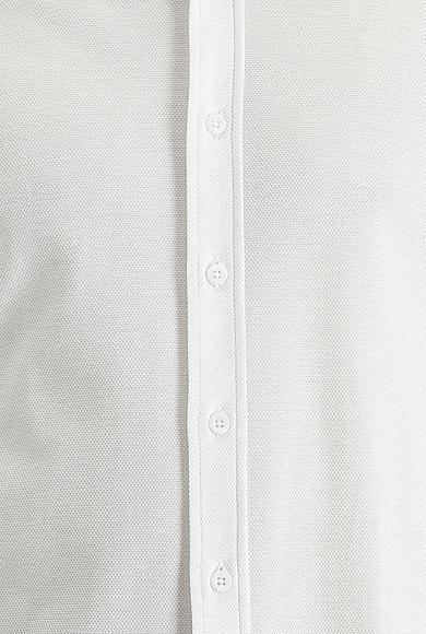 Erkek Giyim - BEYAZ XL Beden Uzun Kol Slim Fit Desenli Örme Gömlek
