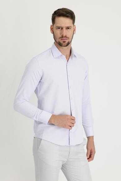 Erkek Giyim - LİLA L Beden Uzun Kol Slim Fit Klasik Desenli Gömlek