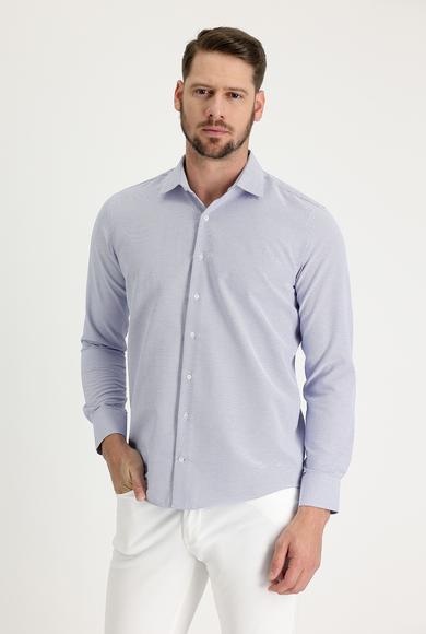 Erkek Giyim - AÇIK LACİVERT S Beden Uzun Kol Slim Fit Desenli Klasik Gömlek