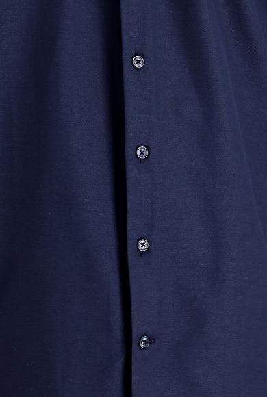 Erkek Giyim - KOYU LACİVERT XL Beden Uzun Kol Slim Fit Klasik Desenli Gömlek