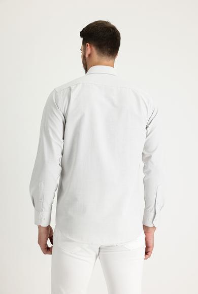 Erkek Giyim - AÇIK BEJ 3X Beden Uzun Kol Desenli Klasik Gömlek