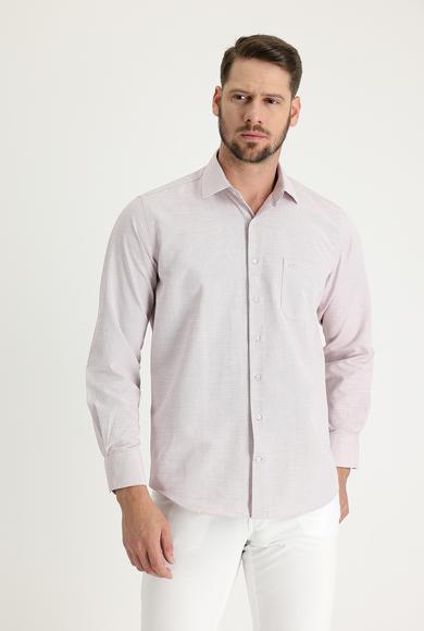 Erkek Giyim - AÇIK KIRMIZI 4X Beden Uzun Kol Desenli Klasik Gömlek