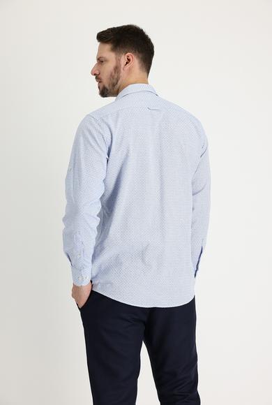 Erkek Giyim - MAVİ XL Beden Uzun Kol Relax Fit Desenli Gömlek