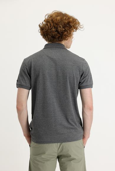 Erkek Giyim - KOYU FÜME MELANJ XL Beden Polo Yaka Slim Fit Baskılı Tişört