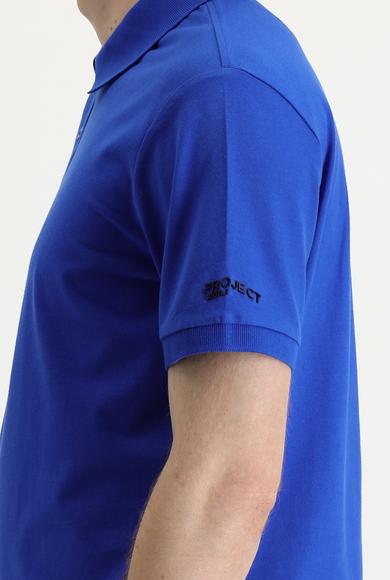 Erkek Giyim - SAKS MAVİ S Beden Polo Yaka Slim Fit Baskılı Tişört