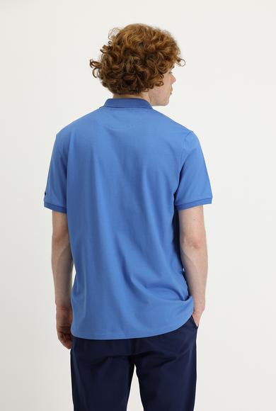 Erkek Giyim - HAVACI MAVİ XL Beden Polo Yaka Slim Fit Baskılı Tişört