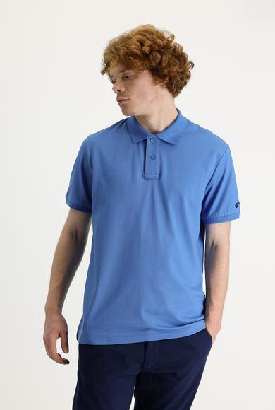 Erkek Giyim - HAVACI MAVİ XL Beden Polo Yaka Slim Fit Baskılı Tişört