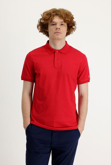 Erkek Giyim - BAYRAK KIRMIZI XL Beden Polo Yaka Slim Fit Baskılı Tişört