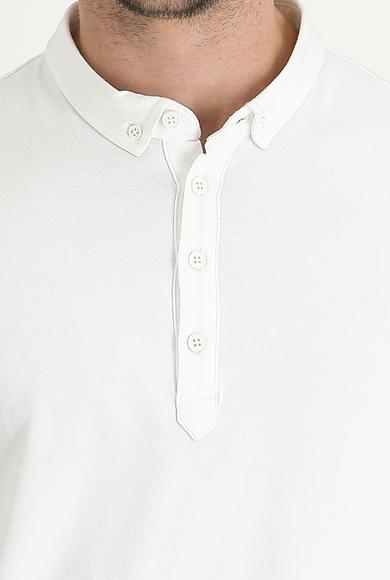 Erkek Giyim - BEYAZ L Beden Yarım İtalyan Yaka Regular Fit Süprem Tişört