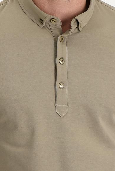 Erkek Giyim - KOYU VİZON M Beden Yarım İtalyan Yaka Regular Fit Süprem Tişört