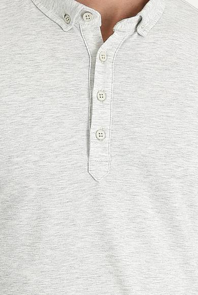 Erkek Giyim - AÇIK GRİ MELANJ M Beden Yarım İtalyan Yaka Regular Fit Süprem Tişört
