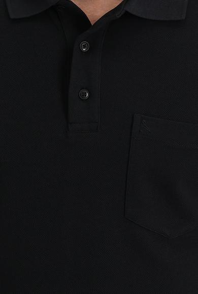 Erkek Giyim - SİYAH L Beden Polo Yaka Regular Fit Nakışlı Tişört