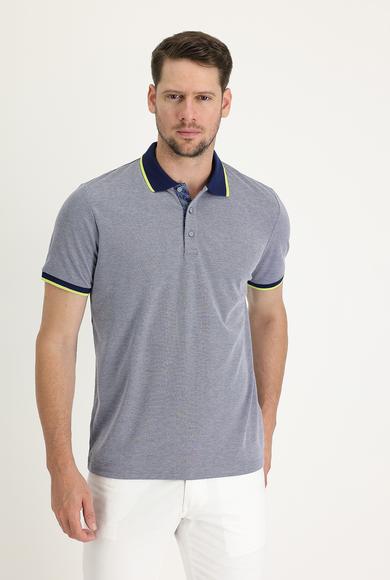 Erkek Giyim - KOYU MAVİ 3X Beden Polo Yaka Regular Fit Desenli Tişört