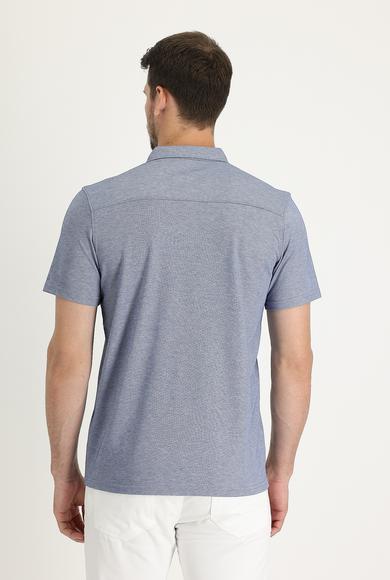 Erkek Giyim - ORTA LACİVERT XL Beden Yarım İtalyan Yaka Slim Fit Tişört