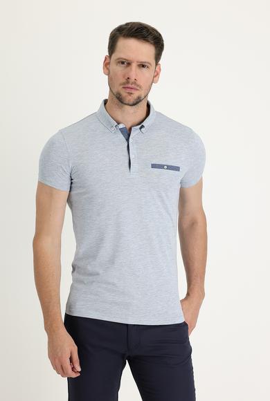 Erkek Giyim - AÇIK MAVİ XL Beden Polo Yaka Slim Fit Tişört