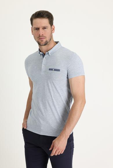 Erkek Giyim - AÇIK MAVİ XXL Beden Polo Yaka Slim Fit Tişört