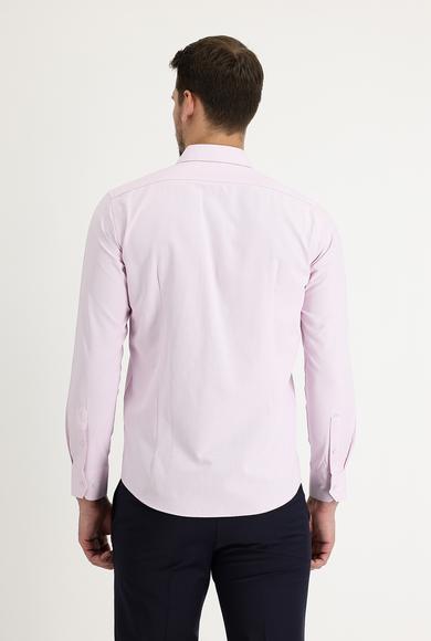 Erkek Giyim - TOZ PEMBE S Beden Uzun Kol Slim Fit Desenli Klasik Gömlek
