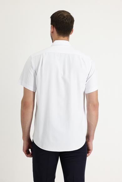 Erkek Giyim - BEYAZ XL Beden Kısa Kol Regular Fit Desenli Gömlek