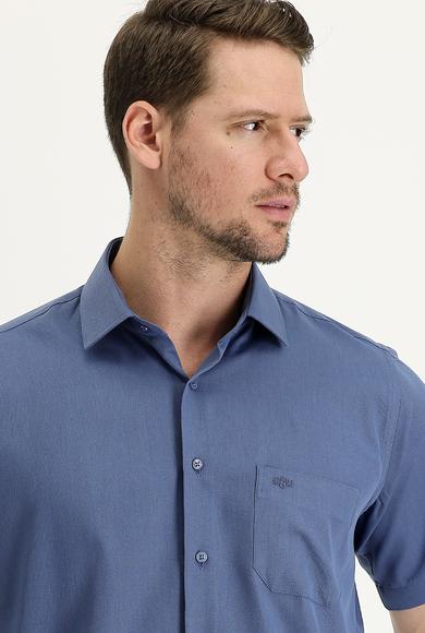 Erkek Giyim - AÇIK LACİVERT 3X Beden Kısa Kol Regular Fit Gömlek
