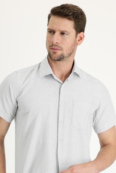 Erkek Giyim - ORTA GRİ 4X Beden Kısa Kol Regular Fit Desenli Gömlek