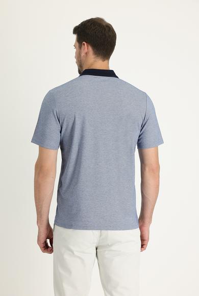 Erkek Giyim - ORTA LACİVERT M Beden Polo Yaka Regular Fit Fermuarlı Nakışlı Tişört