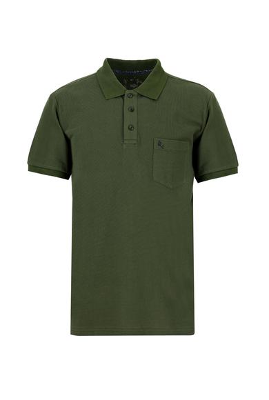 Erkek Giyim - ORTA HAKİ XL Beden Polo Yaka Regular Fit Nakışlı Tişört