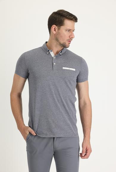 Erkek Giyim - ORTA ANTRASİT XL Beden Polo Yaka Slim Fit Tişört