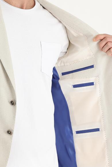 Erkek Giyim - AÇIK BEJ 50 Beden Klasik Desenli Keten Ceket