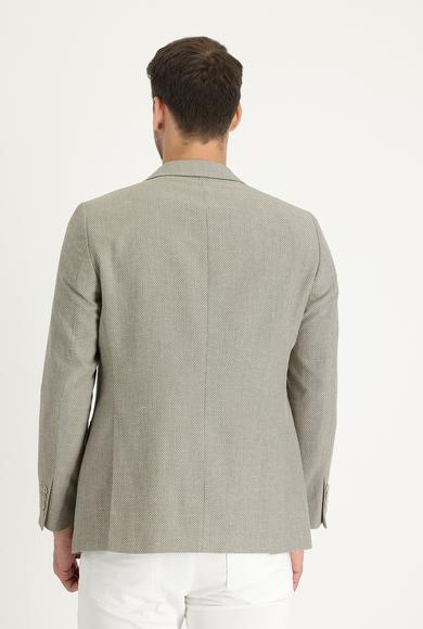 Erkek Giyim - KOYU BEJ 50 Beden Regular Fit Desenli Keten Ceket