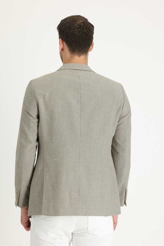 Erkek Giyim - Regular Fit Desenli Keten Ceket