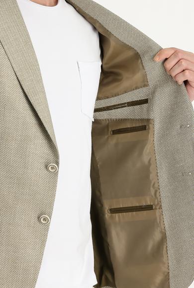 Erkek Giyim - KOYU BEJ 50 Beden Regular Fit Desenli Keten Ceket