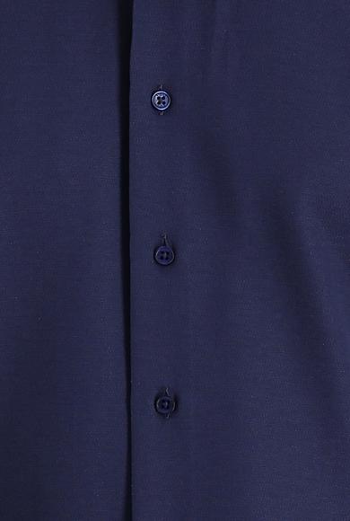 Erkek Giyim - KOYU LACİVERT XS Beden Uzun Kol Slim Fit Klasik Desenli Gömlek