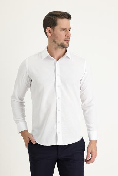 Erkek Giyim - BEYAZ XS Beden Uzun Kol Slim Fit Klasik Desenli Gömlek