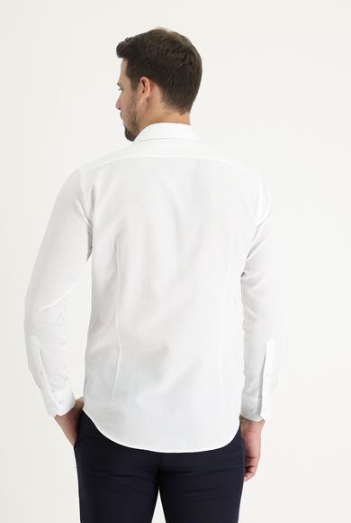 Erkek Giyim - BEYAZ XS Beden Uzun Kol Slim Fit Klasik Desenli Gömlek