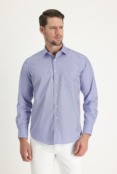 Erkek Giyim - MAVİ 3X Beden Uzun Kol Regular Fit Ekose Gömlek
