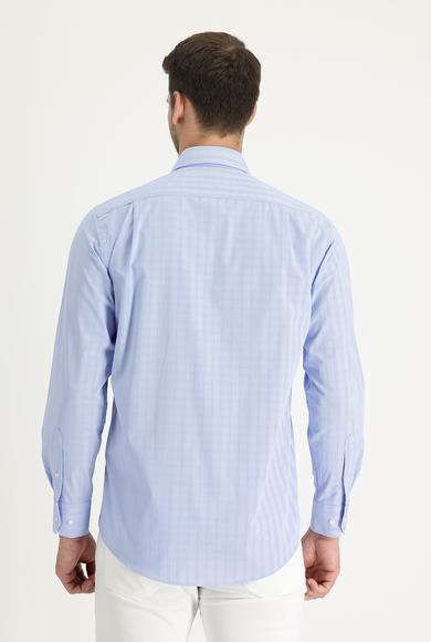 Erkek Giyim - AÇIK MAVİ 3X Beden Uzun Kol Klasik Ekose Gömlek