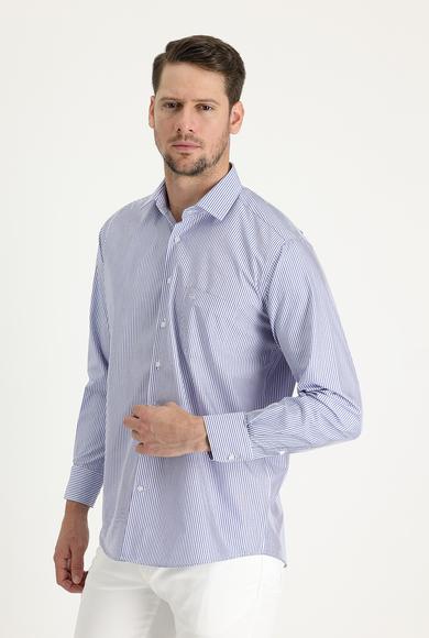 Erkek Giyim - AÇIK MAVİ XXL Beden Uzun Kol Klasik Çizgili Gömlek