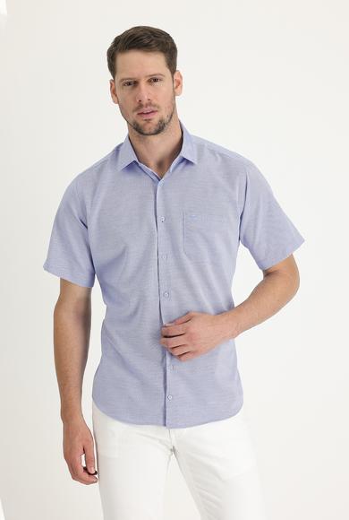 Erkek Giyim - AÇIK MAVİ M Beden Kısa Kol Regular Fit Desenli Gömlek