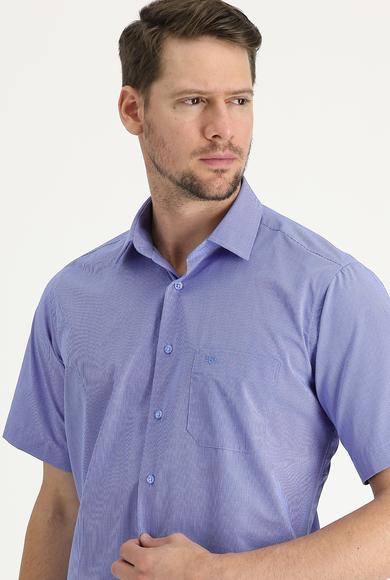 Erkek Giyim - AÇIK LACİVERT XL Beden Kısa Kol Regular Fit Desenli Gömlek