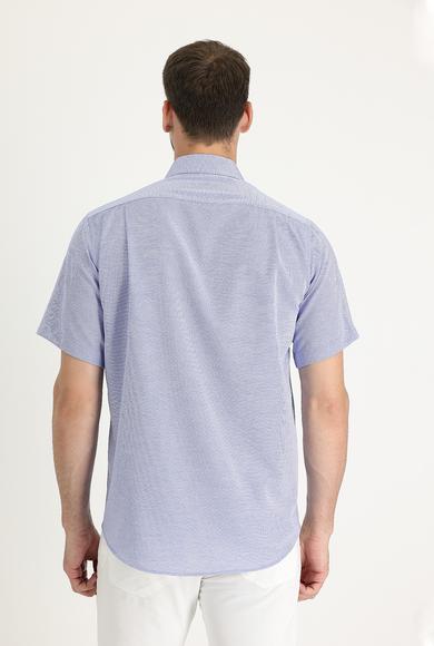 Erkek Giyim - AÇIK MAVİ M Beden Kısa Kol Regular Fit Desenli Gömlek
