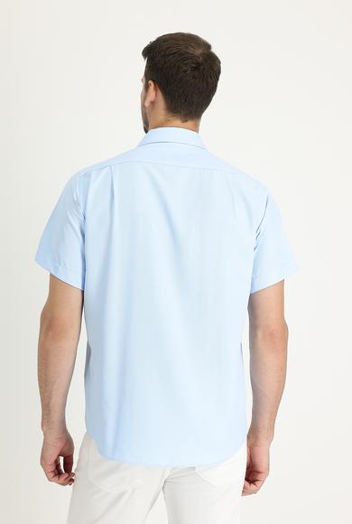 Erkek Giyim - UÇUK MAVİ 4X Beden Kısa Kol Regular Fit Desenli Gömlek