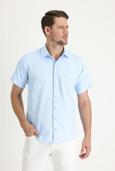 Erkek Giyim - UÇUK MAVİ XXL Beden Kısa Kol Regular Fit Desenli Gömlek