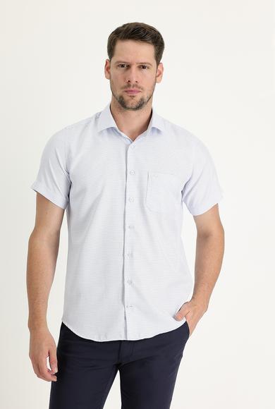 Erkek Giyim - UÇUK MAVİ M Beden Kısa Kol Regular Fit Desenli Gömlek