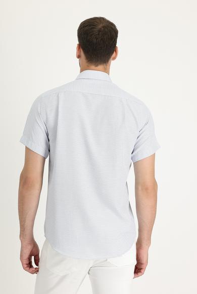 Erkek Giyim - AQUA MAVİSİ L Beden Kısa Kol Regular Fit Desenli Gömlek