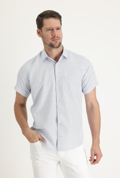 Erkek Giyim - AQUA MAVİSİ L Beden Kısa Kol Regular Fit Desenli Gömlek
