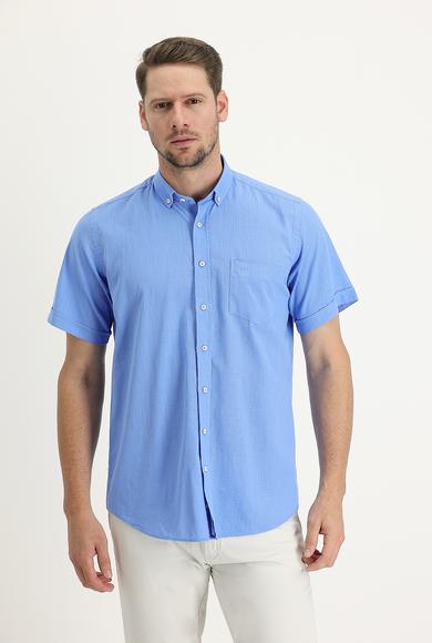 Erkek Giyim - MAVİ 3X Beden Kısa Kol Regular Fit Gömlek